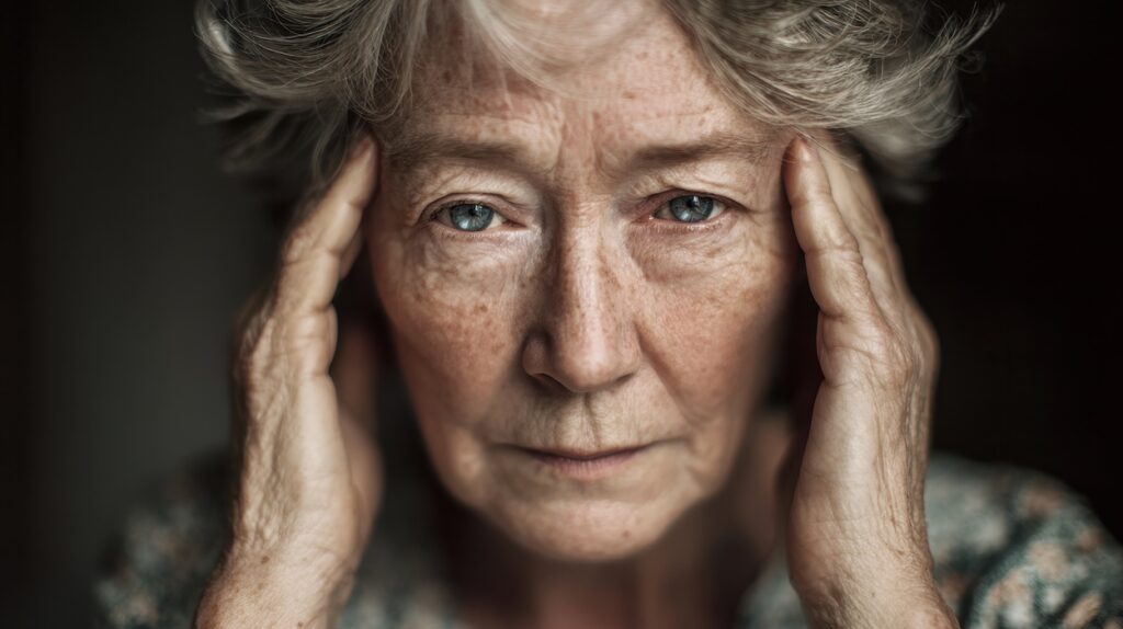 Eine Seniorin schaut irritiert